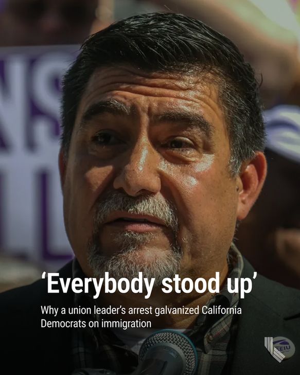 David Huerta, president of SEIU California speaks outside City Hall in Los Angeles during a protest to condemn the racist comments made in a 2021 by Los Angeles City Councilmembers, on Oct. 18, 2022. Photo by Ringo Chiu via AP
