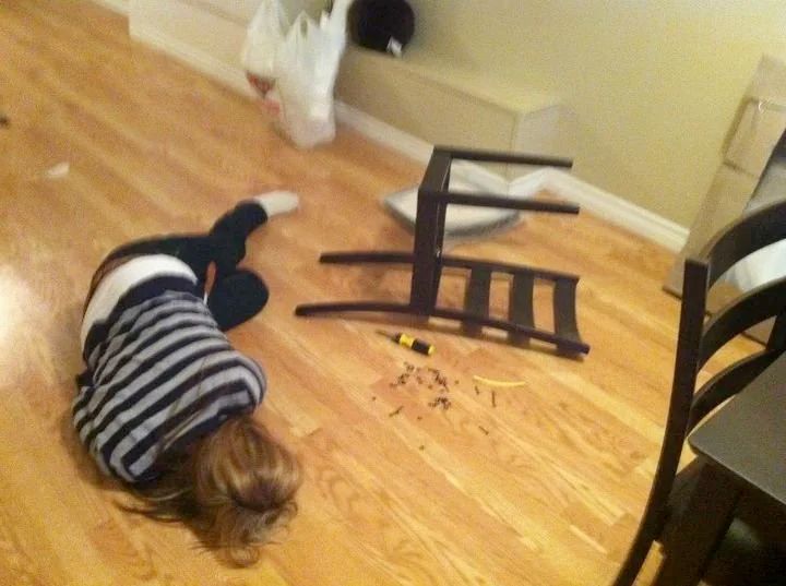 A person failed building a chair

part of it is mistakenly reversed.