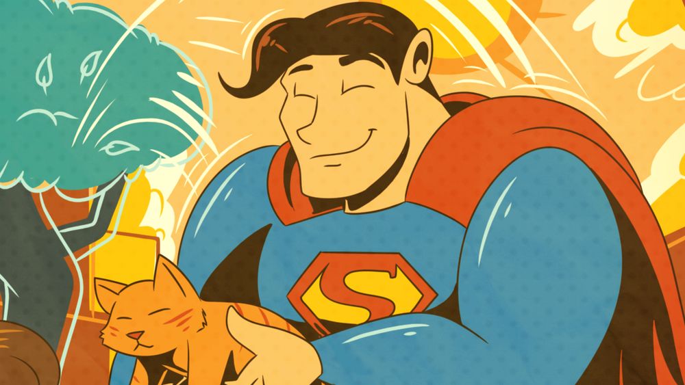 Superman handing a cat he saved from a tree to someone

Click the link to view the full image