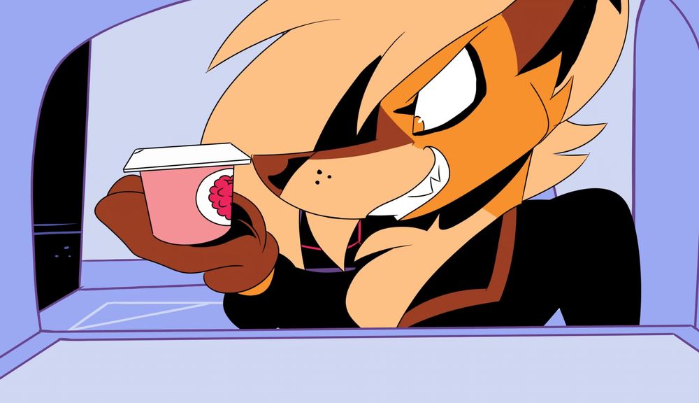 J'ion presenting feminine holding a Yogurt cup with a sinister look

A still from the episode "What's Funny?"