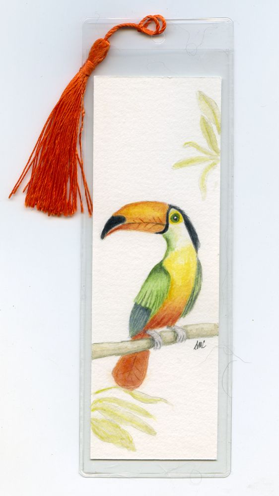 watercolor painting of a toucan as a bookmark
