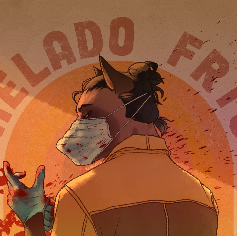 Bentli the hyena preps for some expedient crime scene cleanup. Watch your step, the floor's a bit slippery.