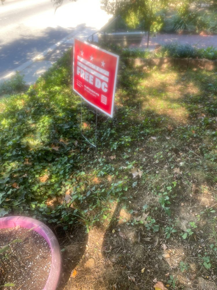 Red Free DC sign in a yard