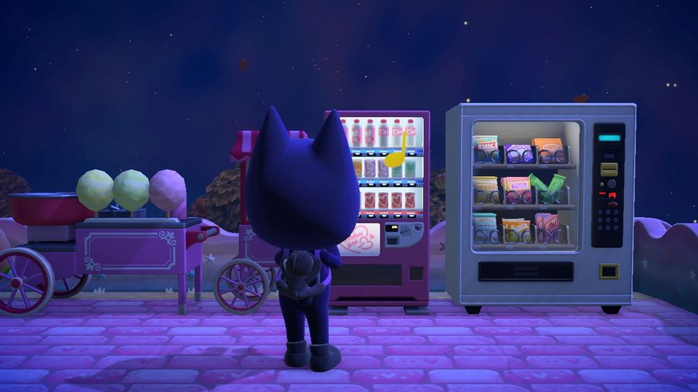 Animal Crossing New Horizons resident standing at a vending machine 