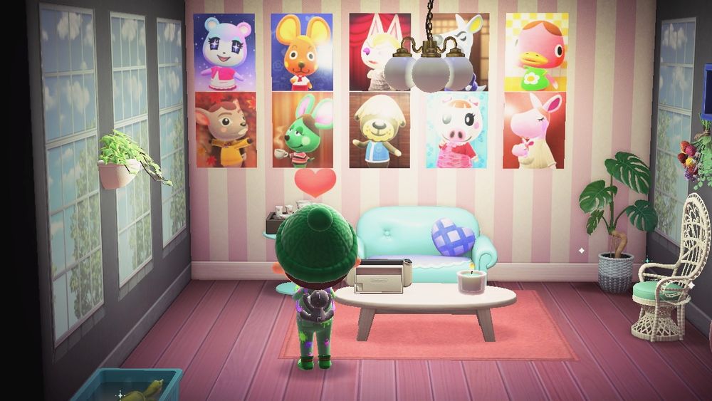 Animal Crossing New Horizons resident in a nice living room 