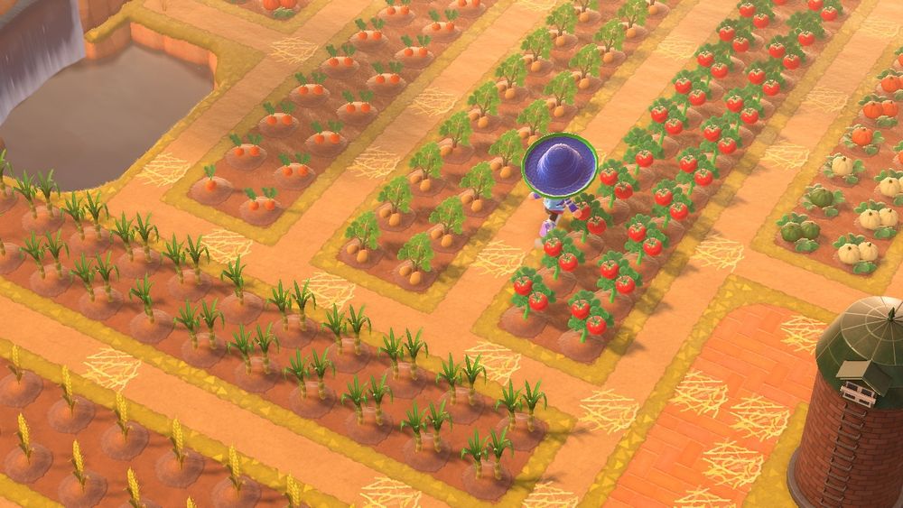 Animal Crossing New Horizons resident running through a garden 