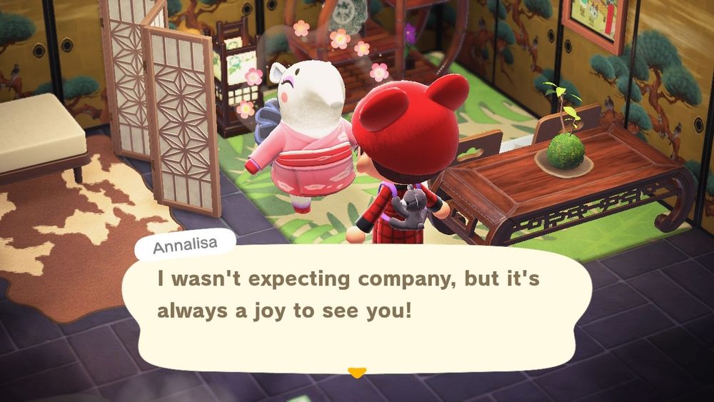 Animal Crossing New Horizons resident talking with Annalisa 