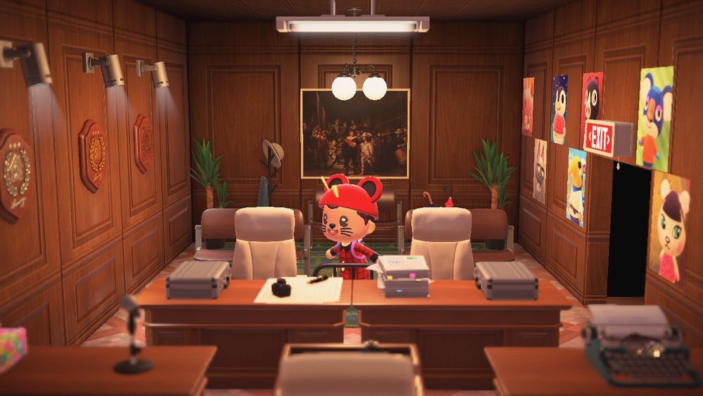 Animal Crossing New Horizons resident in a courtroom 
