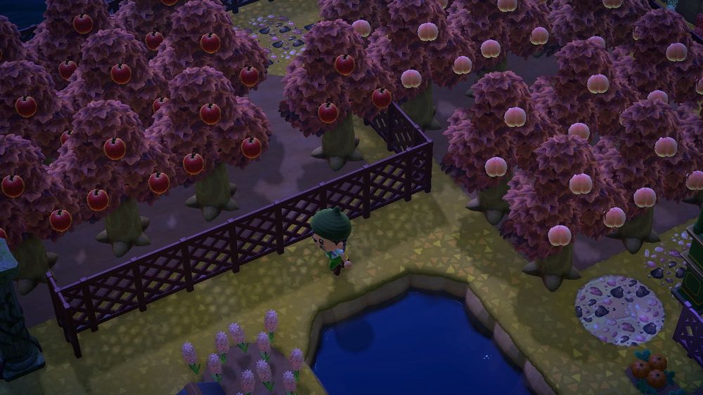 Animal Crossing New Horizons resident running past some trees 