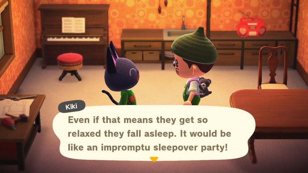 Animal Crossing New Horizons resident talking with Kiki