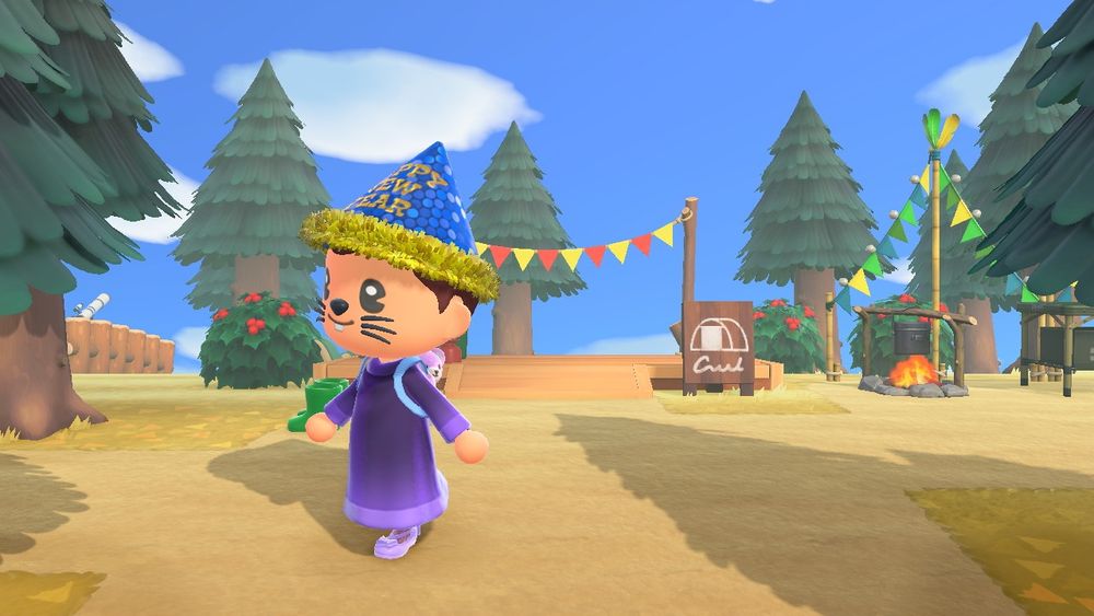 Animal Crossing New Horizons resident exploring a campsite 