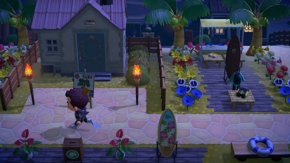 Animal Crossing New Horizons resident running through a neighborhood 
