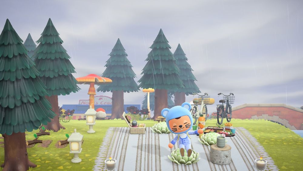 Animal Crossing New Horizons resident sitting in a picnic area