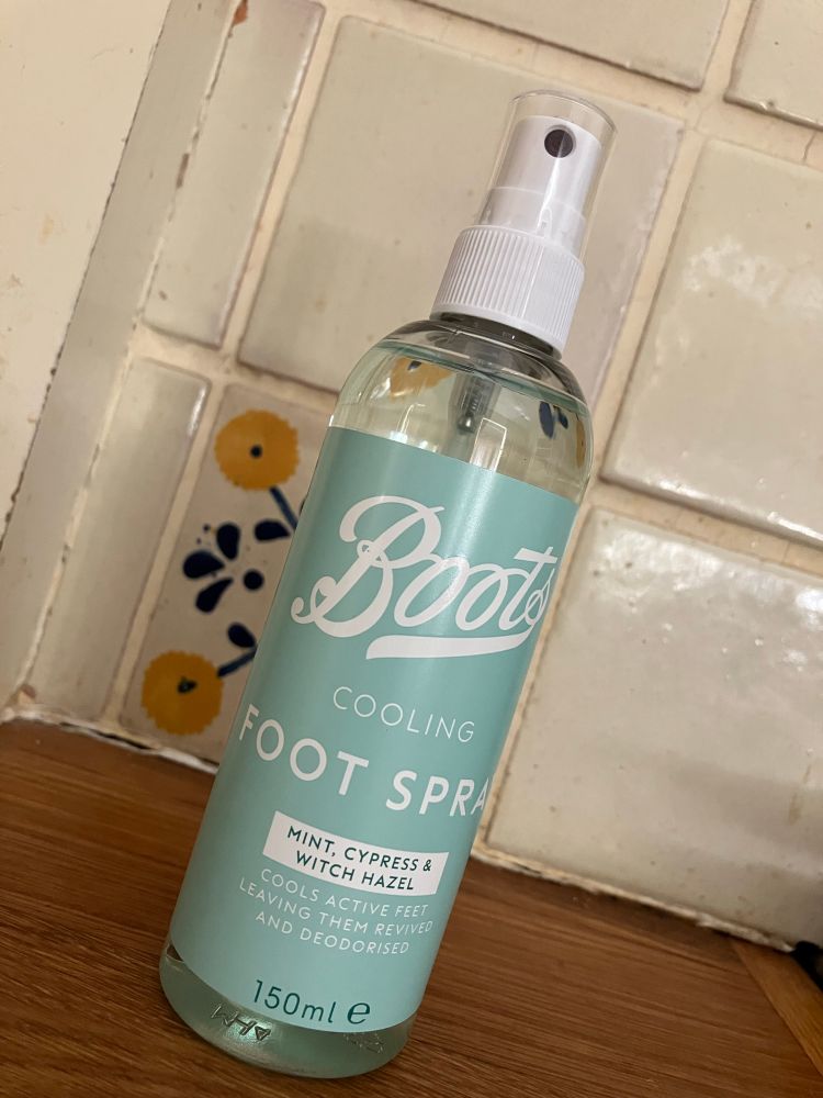 Spray bottle of Boots Foot Spray, for hot trotters
