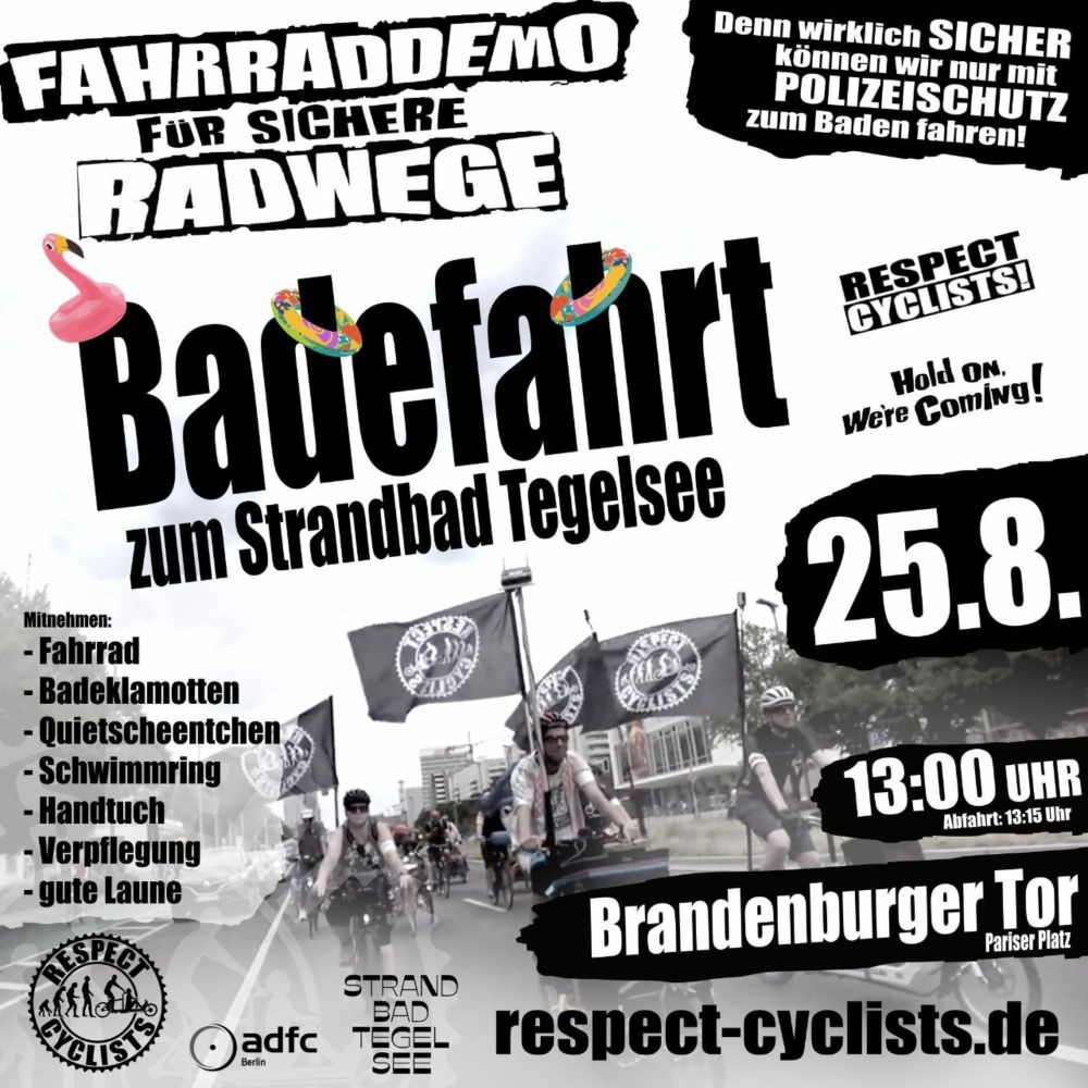 Am Sonntag 25.8.2024 Fahrraddemo mit dem Rad sicher zum Badestrand