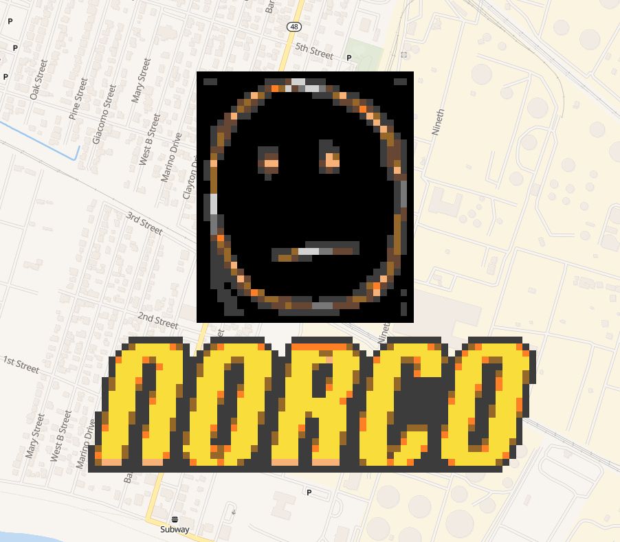 screenshot of wplace.live. norco fanart. zoomed in image, a limited palette pixel art rendition of kay madere's portrait icon, along with the norco (2022) logo over norco (the location). 