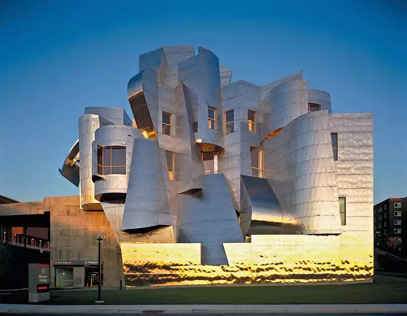 gehry minneapolis, water and titanium ripple play begin