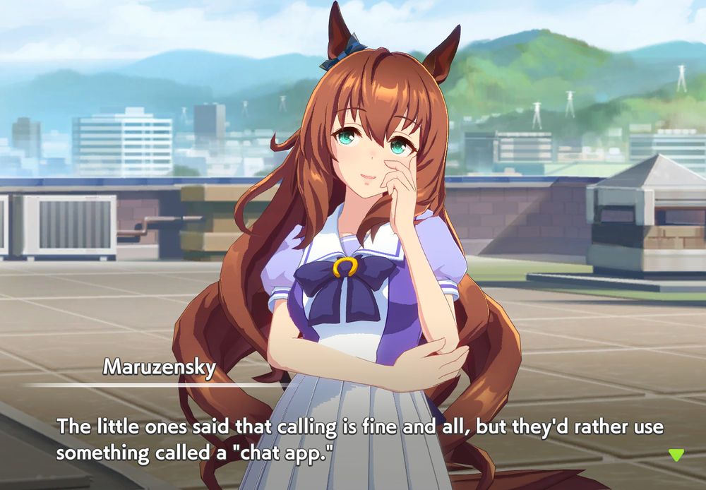 maruzensky umamusume informing the trainer she has been told to use chat apps by the younguns