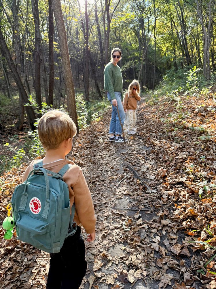 Family hike in the woods