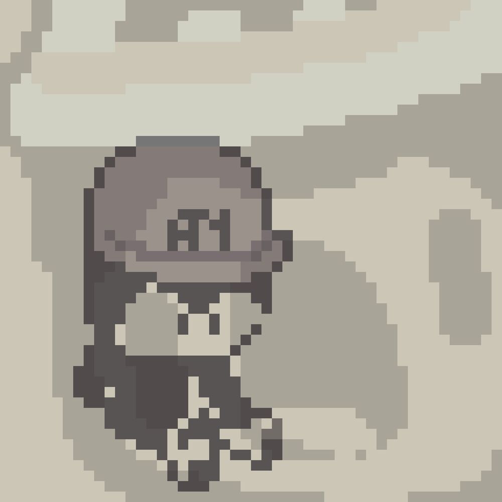 A Pixel Art featuring Tiny Anubi, sitting on the floor. There's a reflection of her inner self that's just screaming loudly.