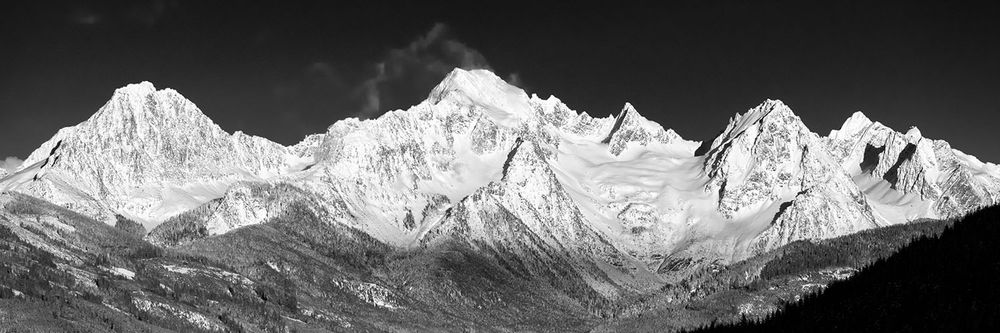 Black & white photo of the Twin Sisters Mountain Range. Bellingham, Washington. 