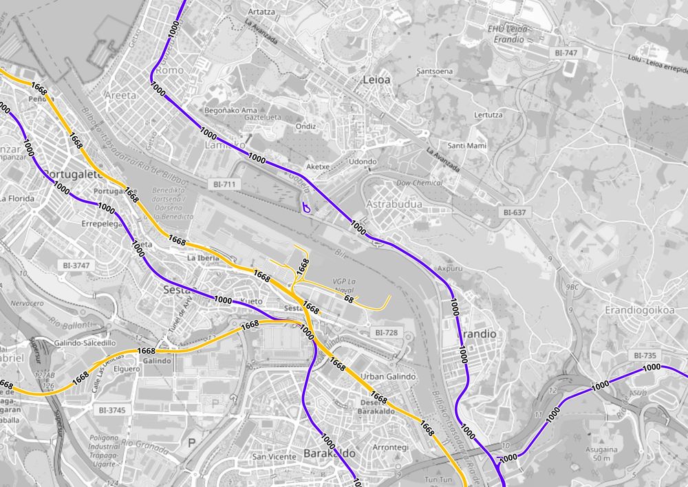 Ibaizabal inguruko trenbideak erakusten dituen mapa