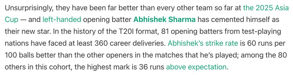 A paragraph from the most recent edition of Plot the Ball, which you can read here: https://www.plottheball.com/i/174246433/no-other-ti-opener-has-ever-scored-as-quickly-as-abhishek-sharma
