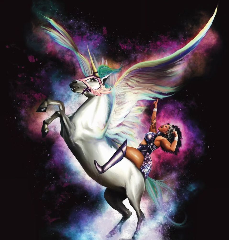 The babe with the power riding a pegasus