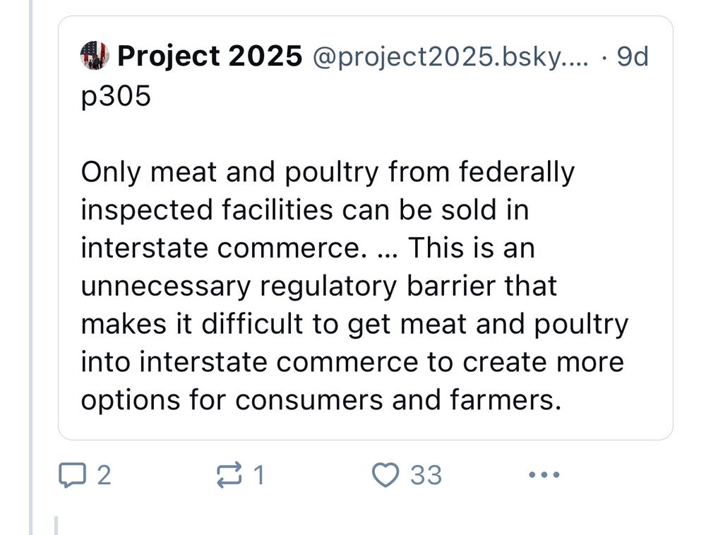 Only meat and poultry from federally inspected facilities can be sold in interstate commerce… This is an unnecessary regulatory barrier that makes it difficult to get meat and poultry into interstate commerce to create more options for consumers and farmers.