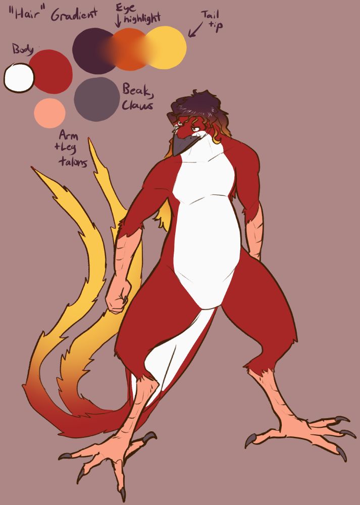 An anthropomorphic phoenix.