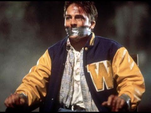 The first person to be killed on-screen in any Scream movie - Casey's unfortunate boyfriend Steve - tied to a chair and with duct tape over his mouth.