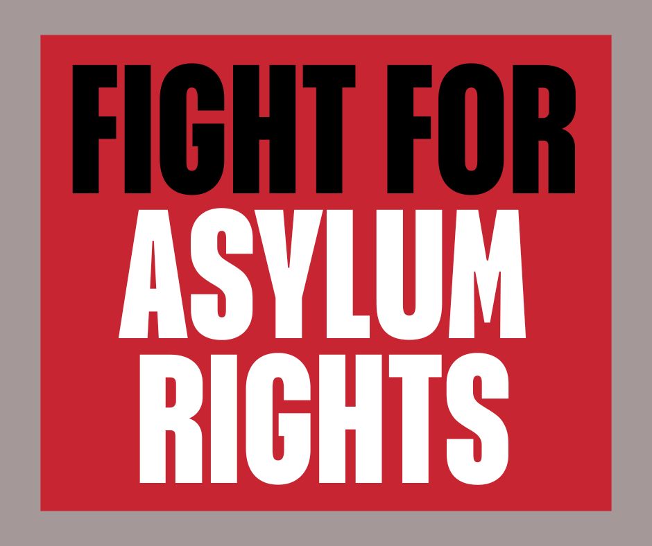 Red box containing the words "fight for asylum rights"