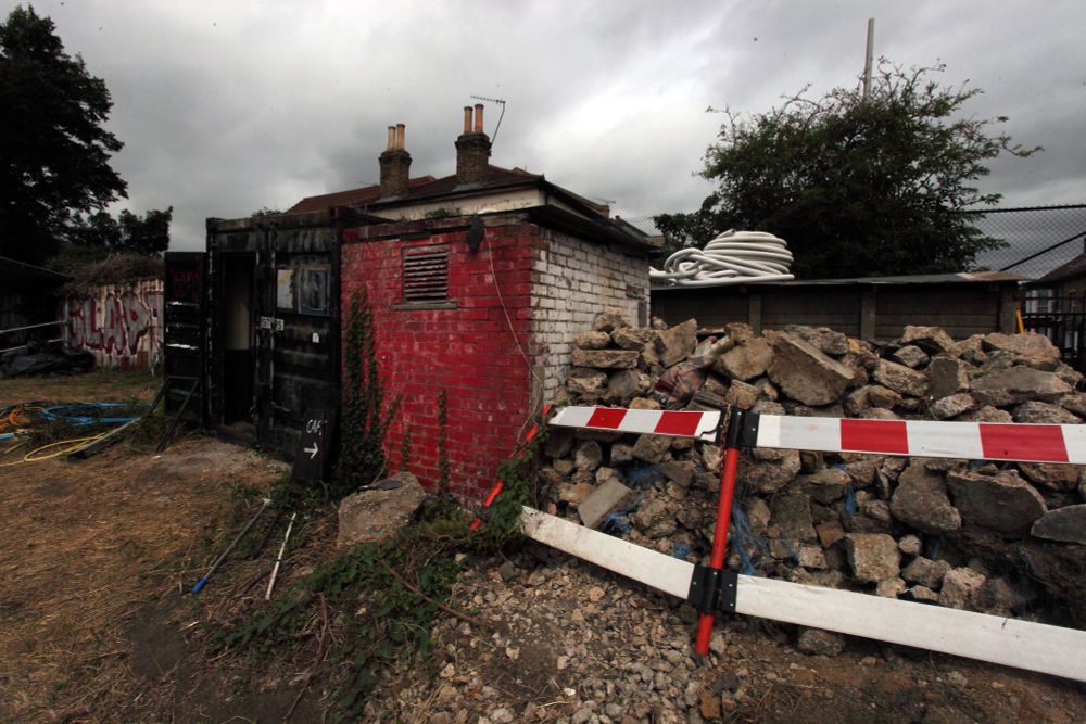 Rubble outside by the Disraeli Road gate