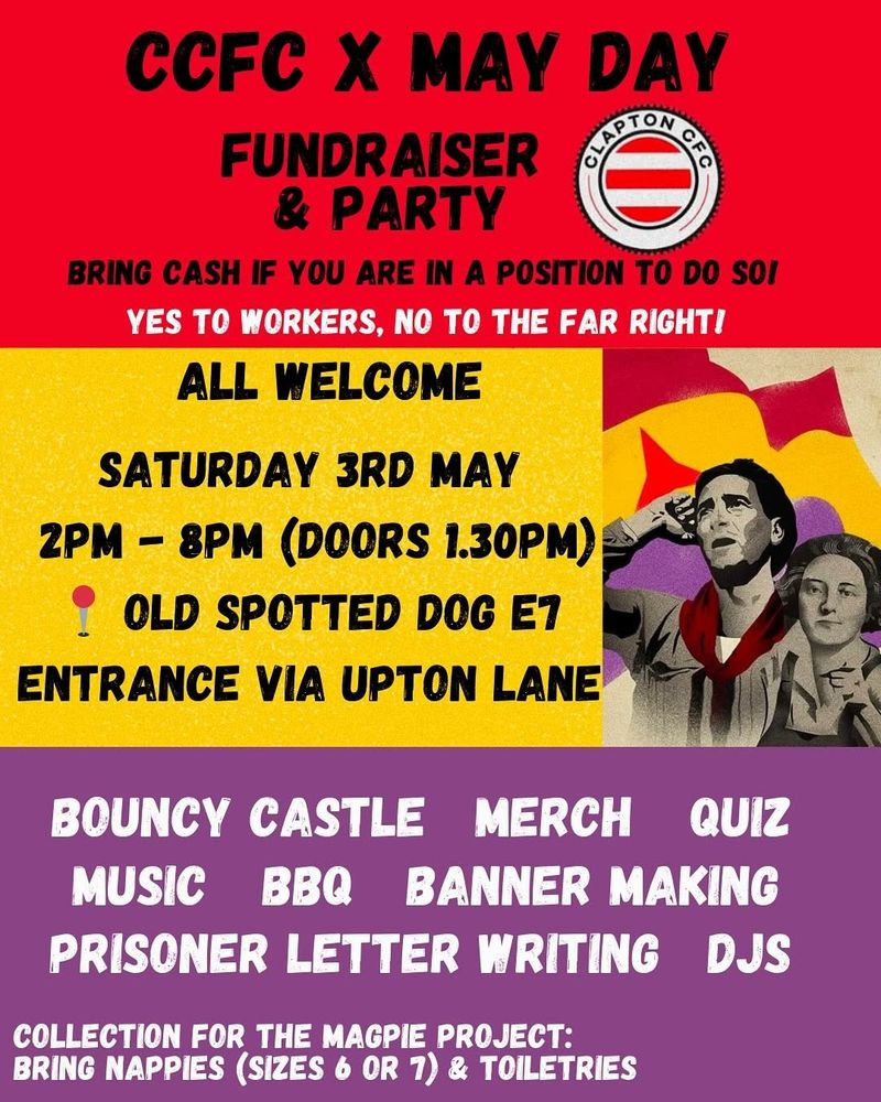 Everyone welcome to our first May Day party: join us for music, food & activities for all ages as we celebrate international worker’s day ✊

