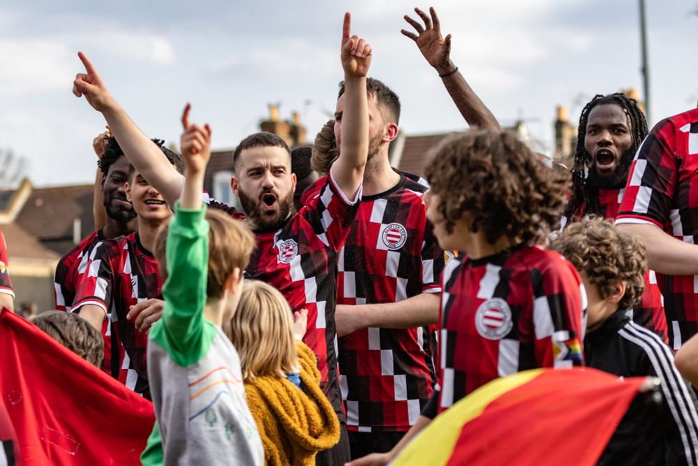 Players celebrate a win
