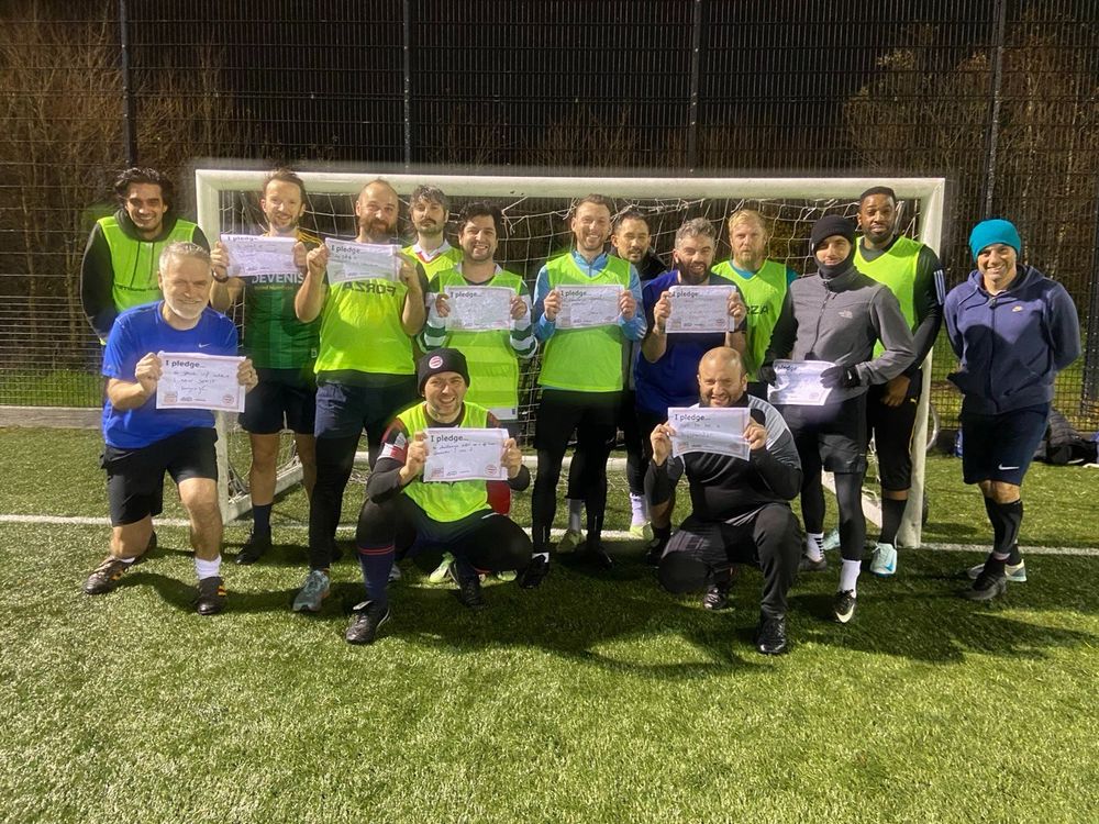 Over 35s players with pledge sheets