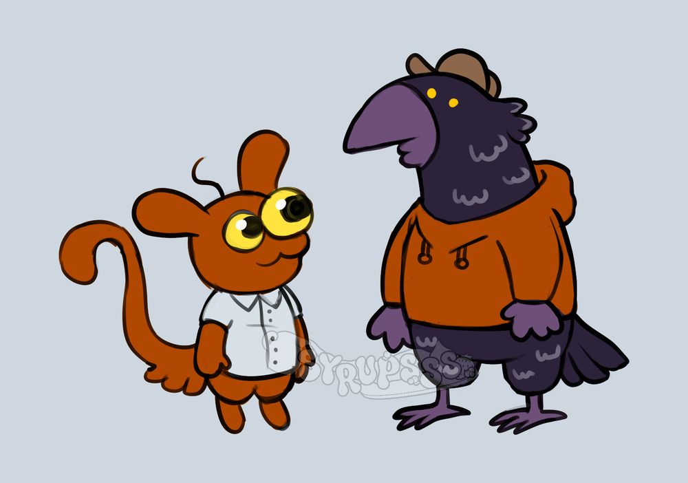 A digital doodle of syrup and BRDI as Pim and Charlie from the animated series Smiling Friends.