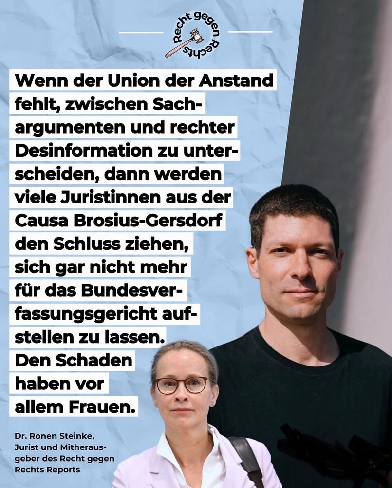 Wenn der Union der Anstand fehlt, zwischen Sachargumenten und rechter Desinformation zu unterscheiden, dann werden viele Juristinnen aus der Causa Brosius-Gersdorf den Schluss ziehen, sich gar nicht mehr für das Bundesverfassungsgericht aufstellen zu lassen. Den Schaden haben vor allem Frauen.