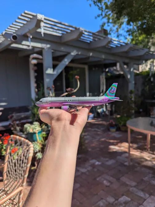 Completed Airbus model kit shown from the side