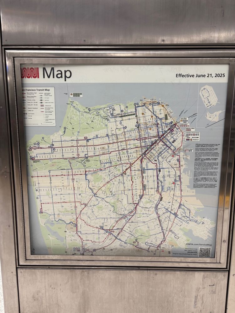 Print version of the new Muni map, effective June 21, 2025.