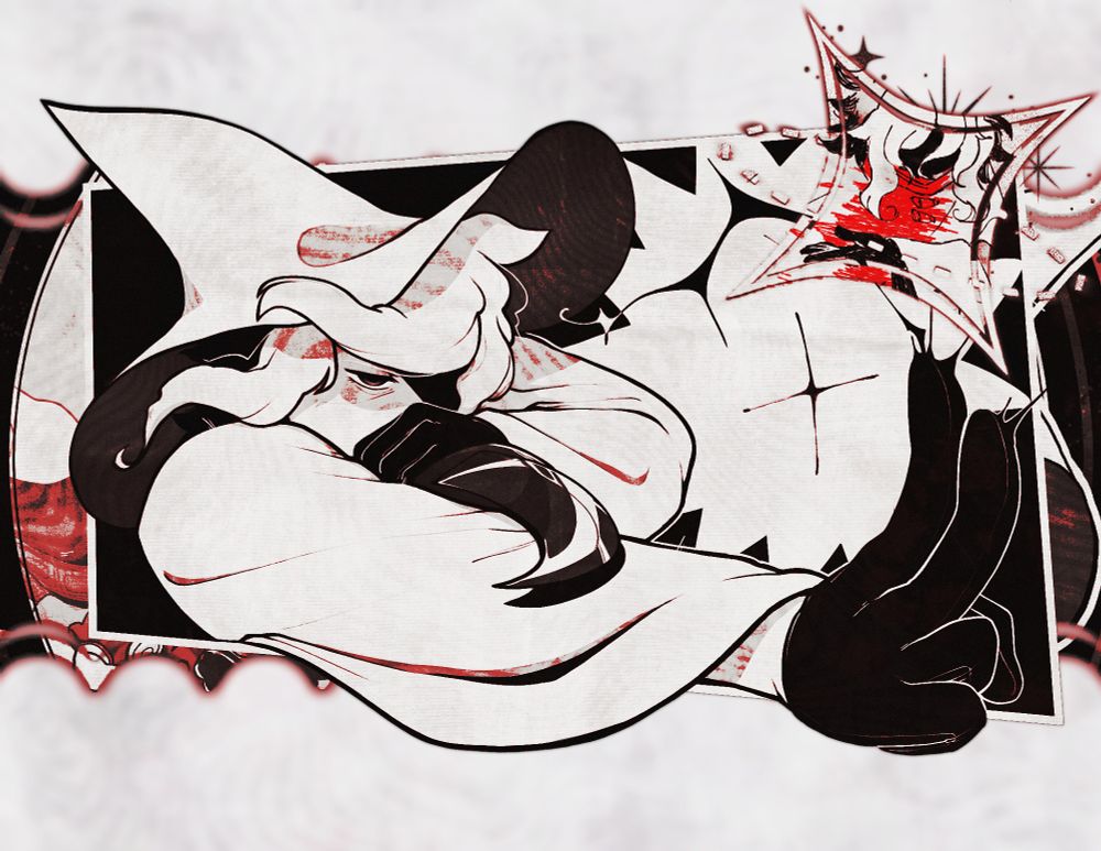 ﹒⌗ ⸻ an independent roleplay blog & marginally canon-divergent portrayal of siffrin from in stars and time˒ created by insertdisc5. muse uses he ⋆ they pronouns. mid-late 20s. 5’1 in height. may depict dark and suggestive themes˒ but no outright smut.

18+ writer. mun uses he ⋆ him pronouns. GMT-5. replies may be sporadic and indefinite hiatuses might occur. a friendly fellow！

native to the country of ██████˒ information surrounding siffrin’s childhood is unknown. wandering the world as a traveler˒ he chose to join a group of heroes in their quest to defeat a villainous king. on the venture˒ the dagger-wielding rogue overcomes his fear of abandonment by confronting trauma with his found family. siffrin suffers from retrograde amnesia and symptoms of complex ptsd˒ including but not limited to˒ toxic shame˒ abject feelings of loneliness and abandonment˒ and fragile self-esteem.

siffrin flaunts a big˒ pointy hat˒ with a similarly-colored cloak that extends past their waist. he wears black gloves and pants with wavy˒ white hair˒ that’s black near the ends. their left eye is veiled by an eyepatch.