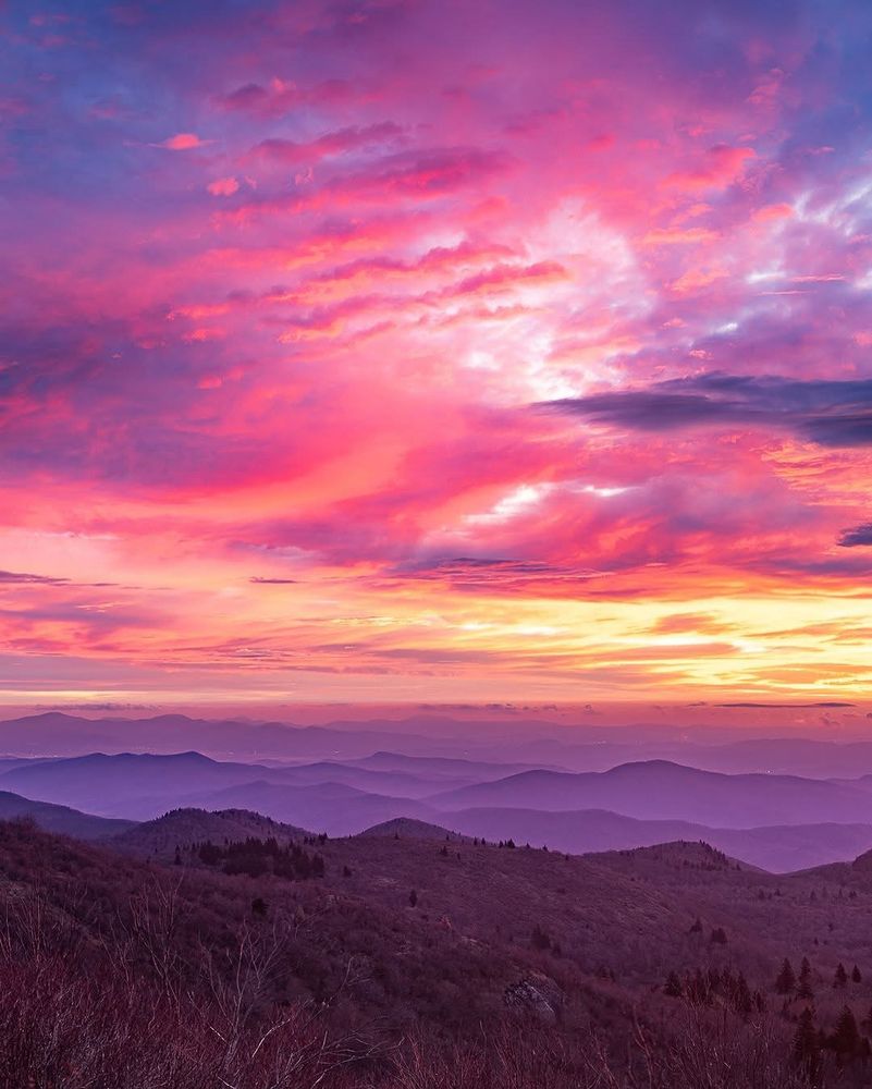 Beautiful multi colored sunset over the Blue Ridge Mountains. 