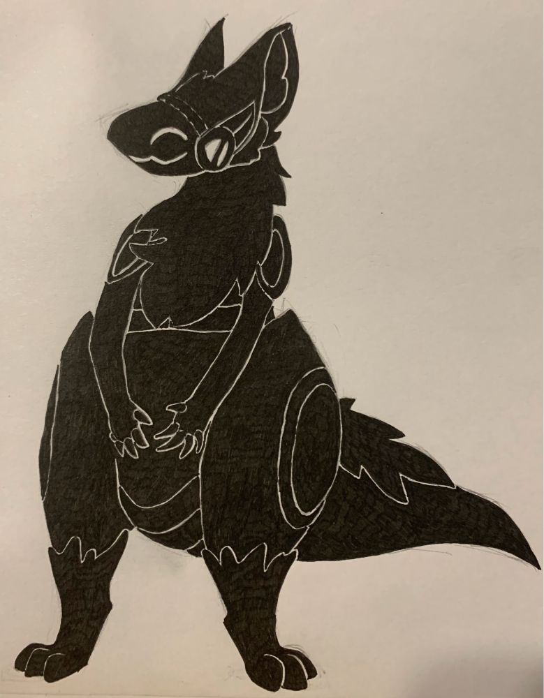 A cyborg creature smiling