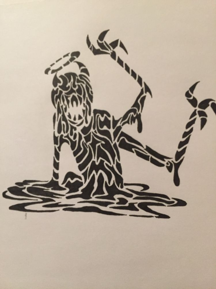An ooze demon drawn in ink