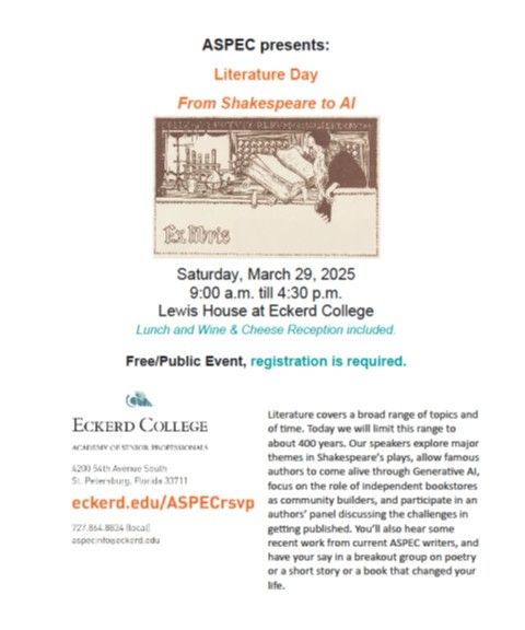 Literature Day at Eckerd College March 29. Free; registration required.