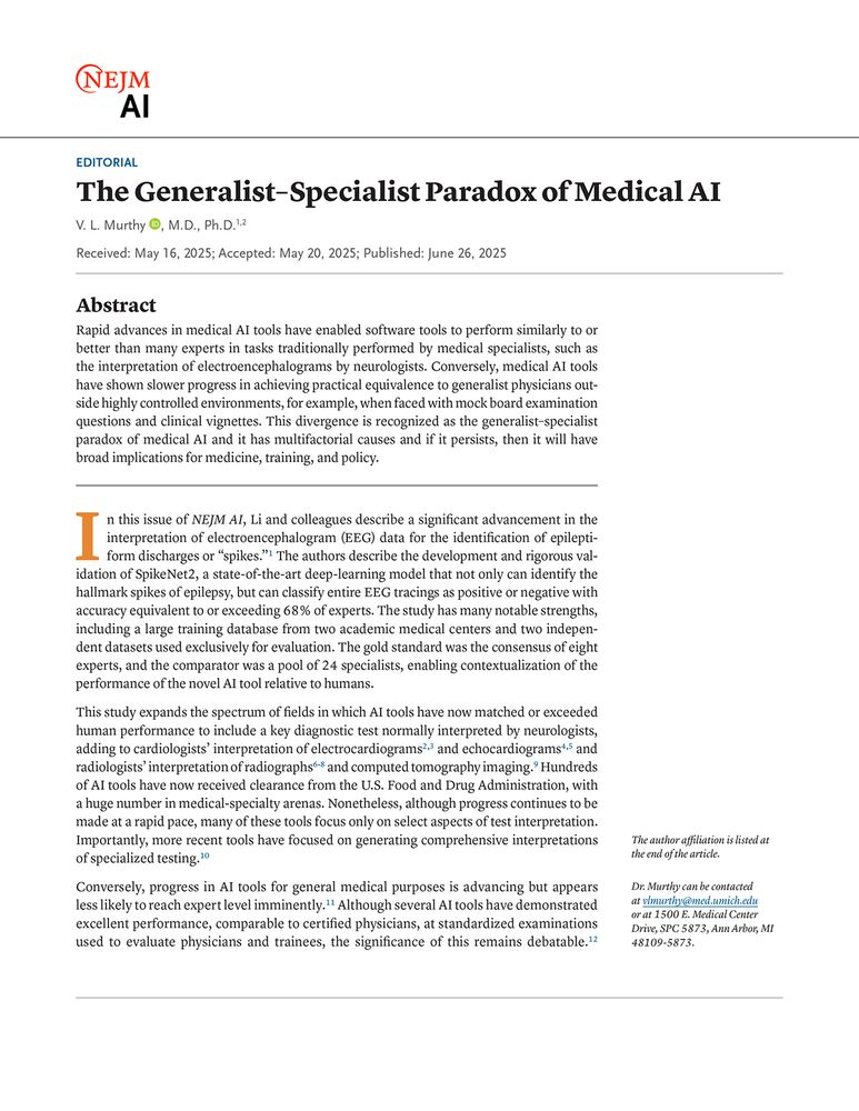 Page 1 of the editorial "The Generalist–Specialist Paradox of Medical"
