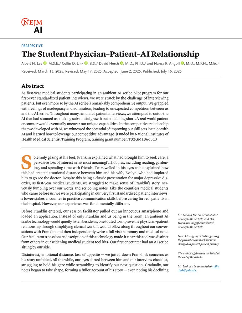 Page 1 of the Perspective "The Student Physician–Patient–AI Relationship"