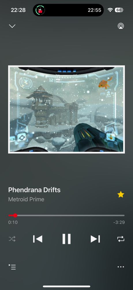 Aplicativo Nintendo Music para iOS, tocando a música Phendrana Drifts do jogo Metroid Prime