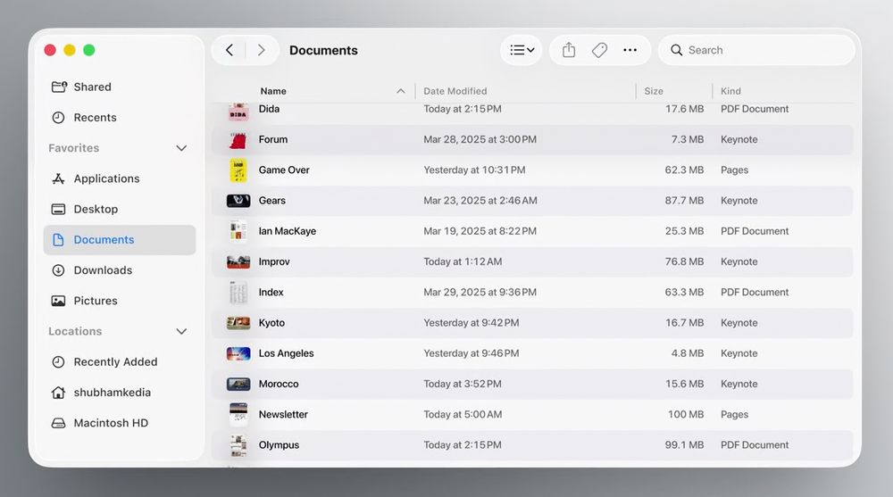 Finder window as shown in "Meet Liquid Glass" session.