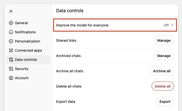 Screenshot of OpenAI.com settings